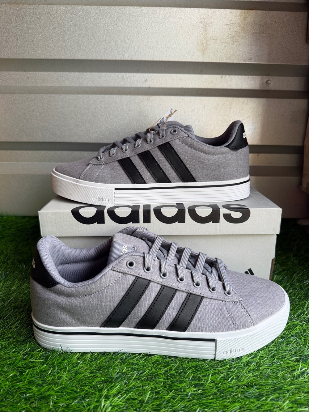 adidas Gray Canvas Sneakers with Black Stripes